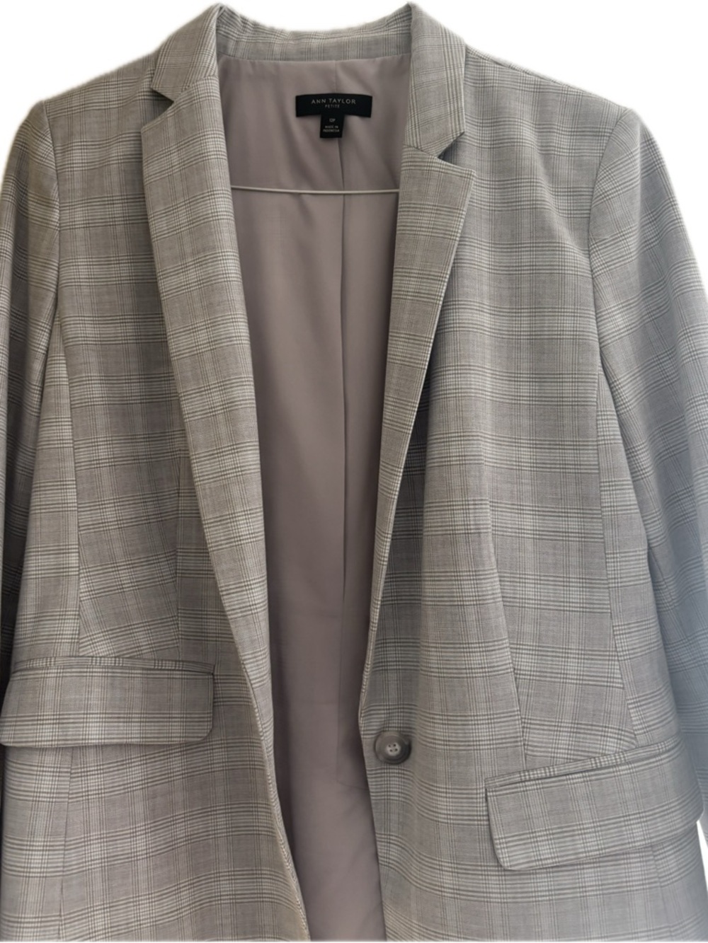 Ann Taylor Women’s-Style Gray Glen Plaid Blazer